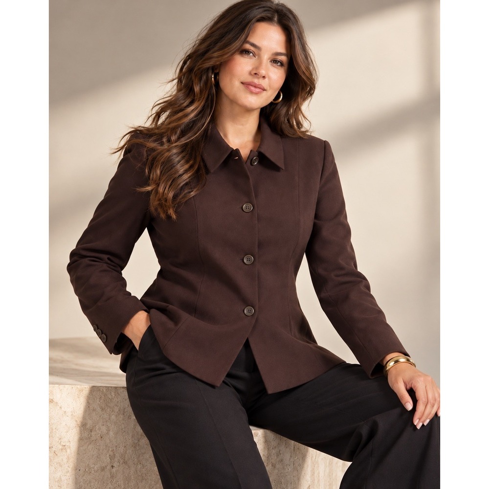 Vintage Ann Taylor Women's Blazer 14 Chocolate Brown 100% Wool Button Front 90s